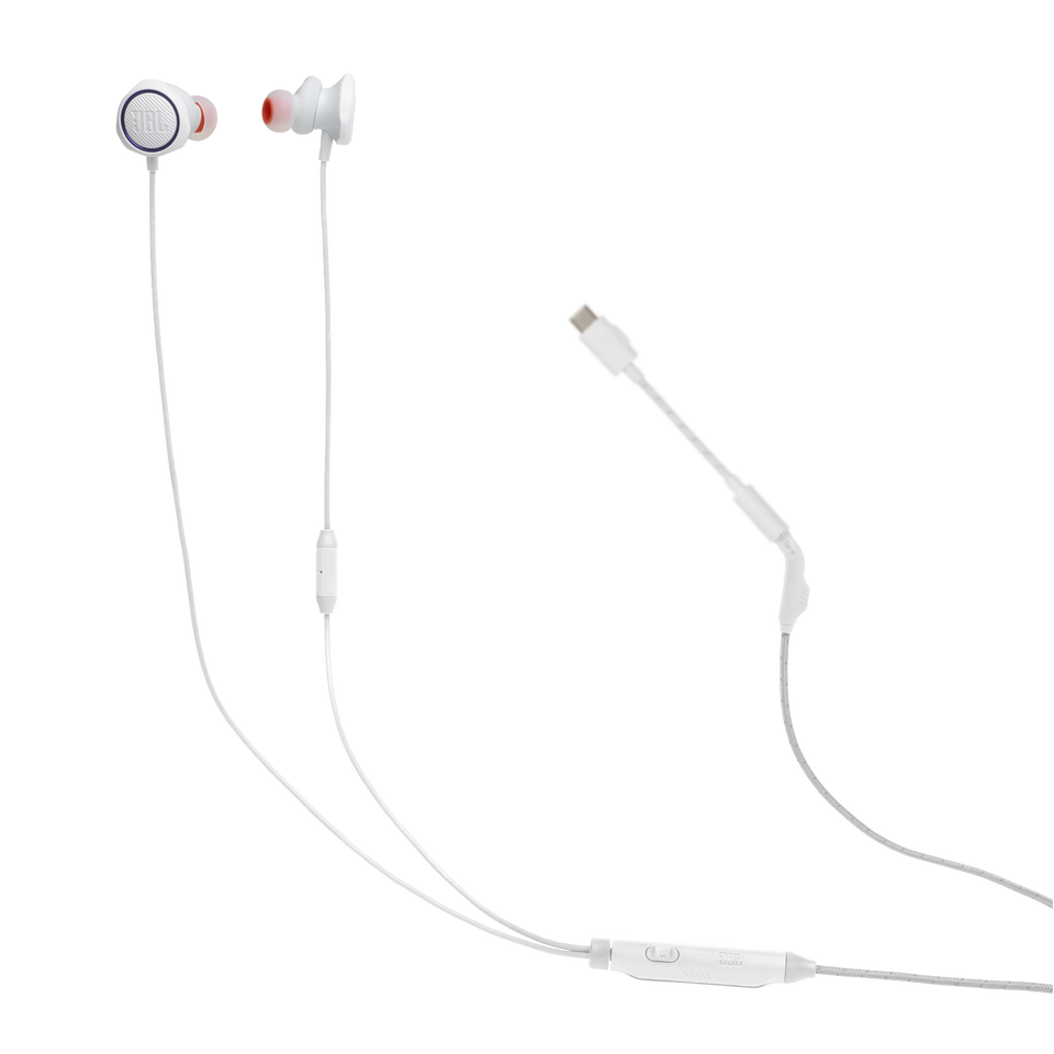 JBL Quantum 50C - White - Wired in-ear gaming headset with USB-C adapter - Hero